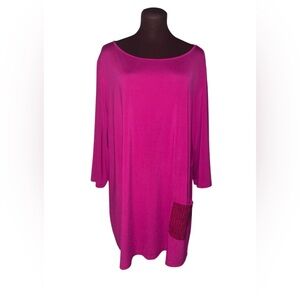 LIKE NEW Joan Rivers Pink Fuchsia Long Shirt Blouse Tunic Sequin Pocket Plus 3X